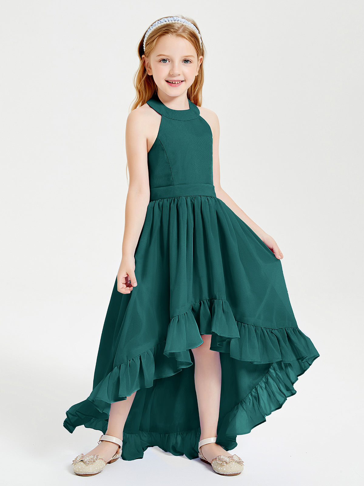 Trendy Boho Junior Bridesmaid Dresses Asymmetrical Cascading Skirt Peacock